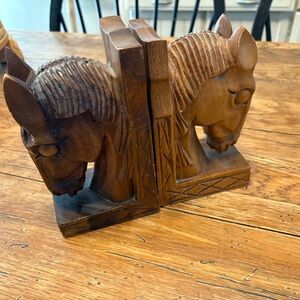 Pair of Hand Carved Wooden Rustic Western Folk Art Horse Head Bookend